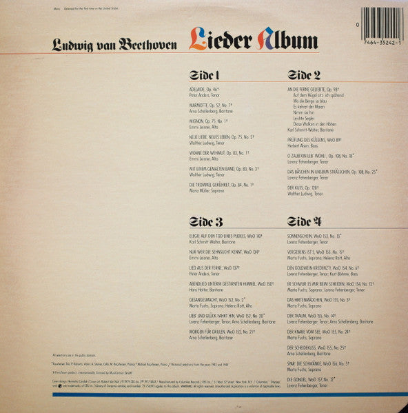 Peter Anders (2), Kurt Böhme, Hans Hotter, Walther Ludwig, Maria Müller, Karl Schmitt-Walter : Beethoven Lieder Album (2xLP, Comp)