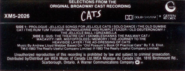 Andrew Lloyd Webber : Cats: Selections From The Original Broadway Cast Recording (Cass, Album, Dol)