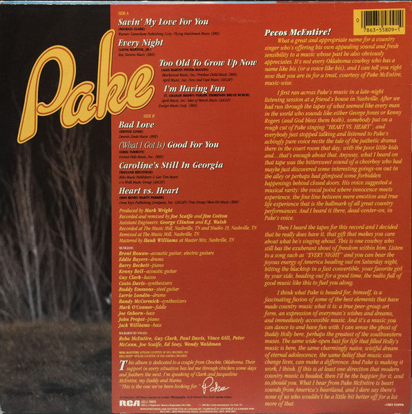 Pake McEntire : Too Old To Grow Up Now (LP, Album)