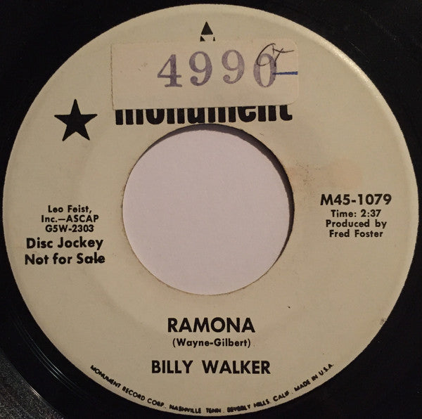 Billy Walker : One Inch Off The Ground / Ramona (7", Single, Promo)
