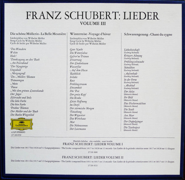 Franz Schubert, Dietrich Fischer-Dieskau, Gerald Moore : Lieder Volume 3 - Die Schöne Müllerin • Winterreise • Schwanengesang (4xLP + Box)