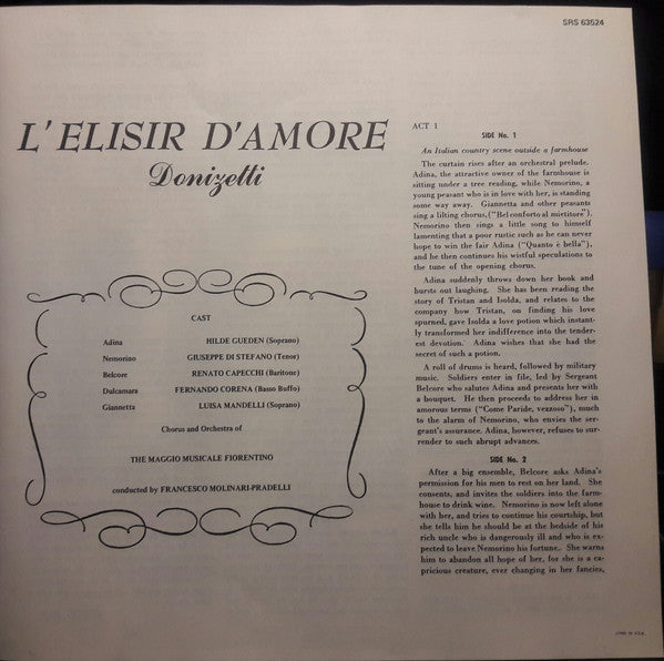 Donizetti*, Giuseppe di Stefano, Hilde Güden, Fernando Corena, Renato Capecchi, Orchestra Of The Maggio Musicale Fiorentino*, Francesco Molinari-Pradelli : L'Elisir D'Amore (3xLP, Album, Promo)