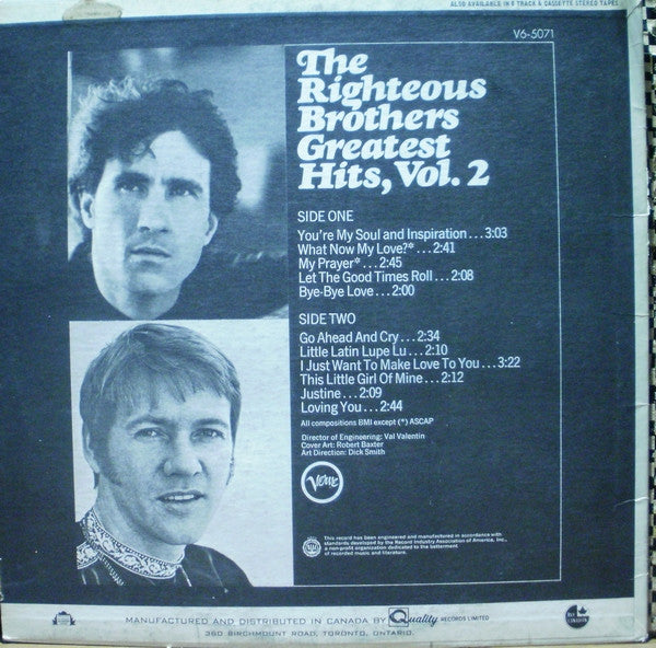 The Righteous Brothers : The Righteous Brothers Greatest Hits, Vol. 2 (LP, Comp)