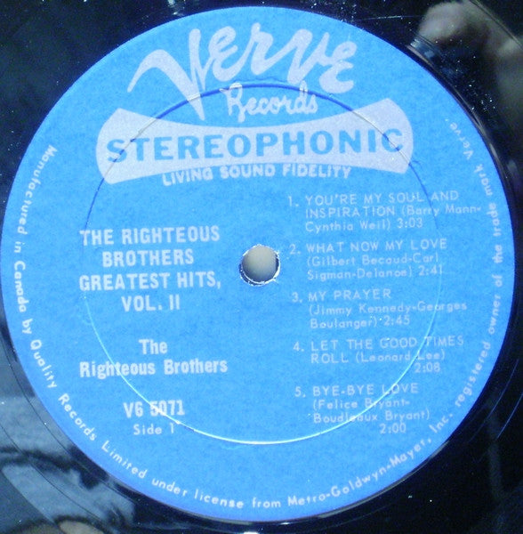 The Righteous Brothers : The Righteous Brothers Greatest Hits, Vol. 2 (LP, Comp)