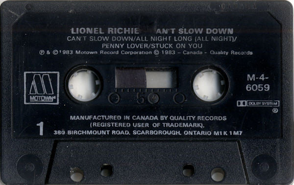 Lionel Richie : Can't Slow Down (Cass, Album, Dol)