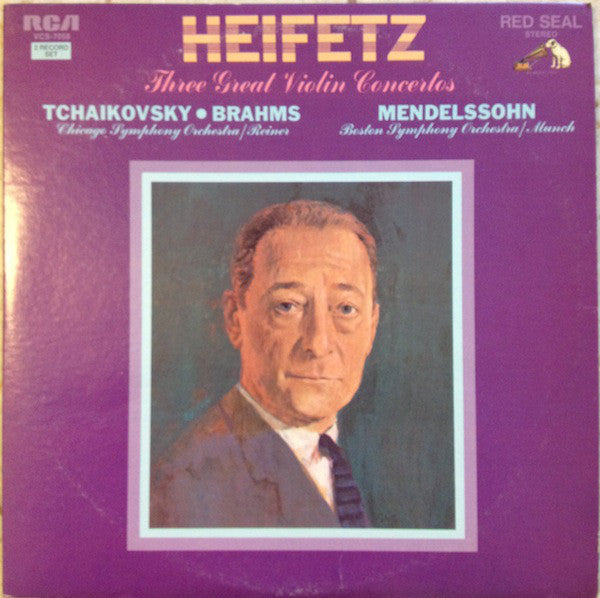 Jascha Heifetz, Pyotr Ilyich Tchaikovsky • Johannes Brahms, Felix Mendelssohn-Bartholdy : Three Great Violin Concertos (2xLP, Comp, Gat)