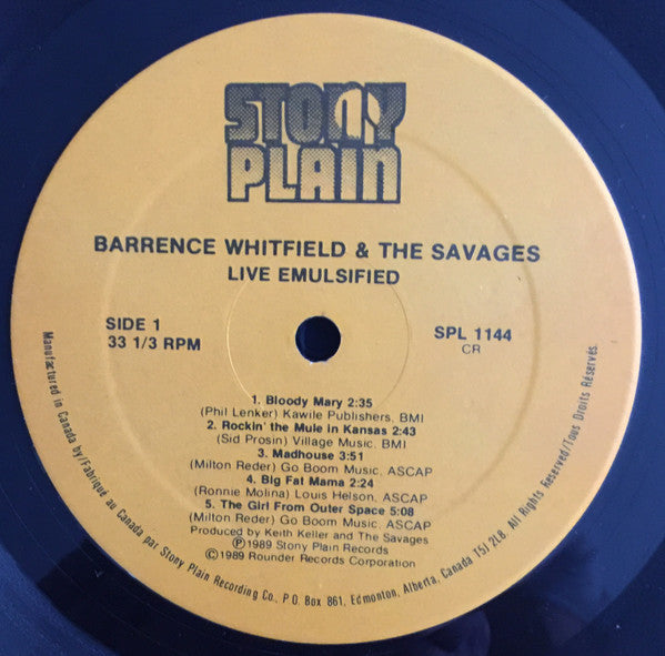 Barrence Whitfield And The Savages : Live Emulsified (LP, Album)