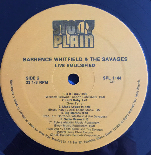 Barrence Whitfield And The Savages : Live Emulsified (LP, Album)