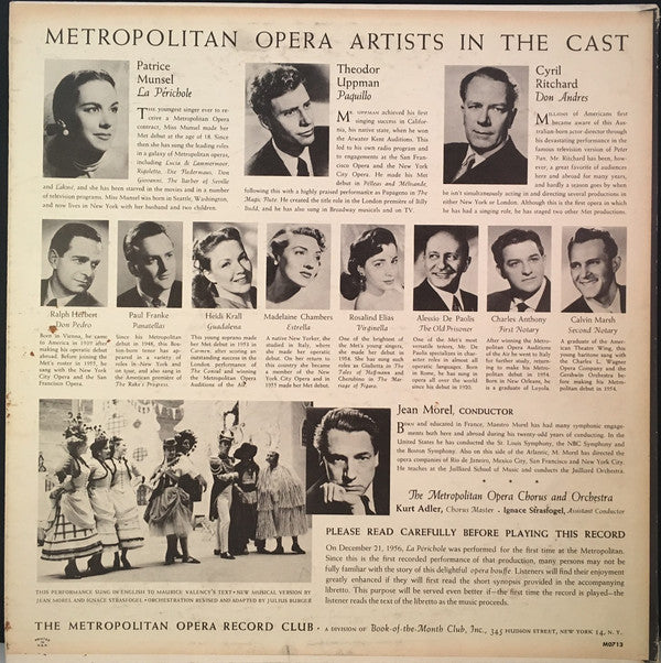 Jacques Offenbach, Patrice Munsel, Theodor Uppman, Cyril Ritchard, Jean Morel, The Metropolitan Opera House Orchestra And Metropolitan Opera Chorus, Kurt Herbert Adler : La Périchole (LP, Album)