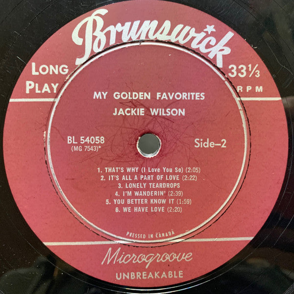Jackie Wilson : My Golden Favorites (LP, Comp, Mono)
