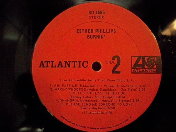 Esther Phillips : Burnin' (Live At Freddie Jett's Pied Piper, L.A.) (LP, Album)