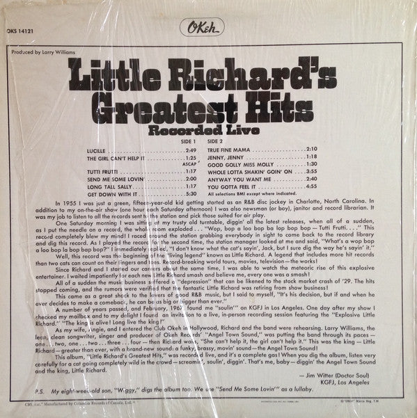 Little Richard : Little Richard's Greatest Hits Recorded Live (LP, Album, RE)