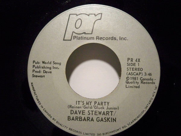Dave Stewart & Barbara Gaskin : It's My Party (7", Single)