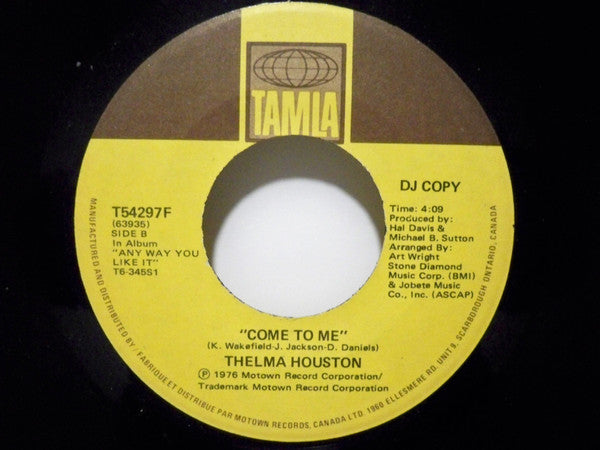 Thelma Houston : Saturday Night, Sunday Morning / Come To Me (7", Single, Promo)
