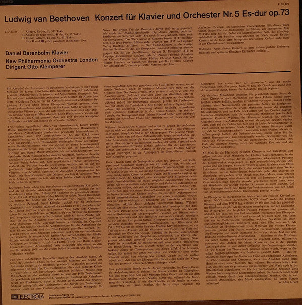 Daniel Barenboim, New Philharmonia Orchestra, Otto Klemperer, Ludwig van Beethoven : Konzert Für Klavier Und Orchester Nr. 5 Es-Dur Op.73 (LP)