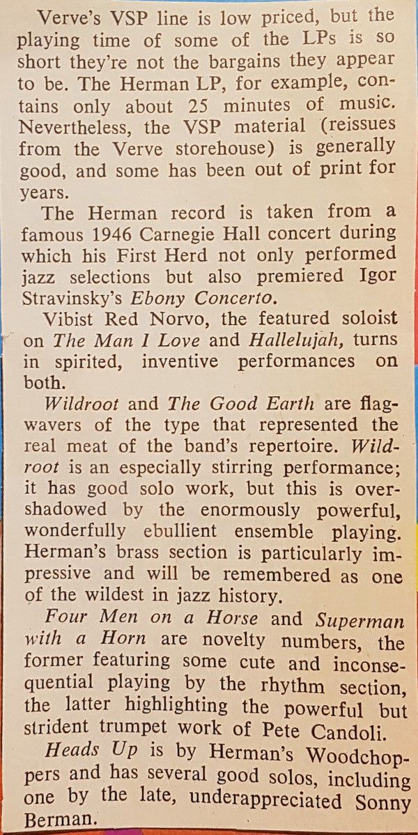 Woody Herman's Woodchoppers* & The First Herd* : Live At Carnegie Hall (LP, Comp)