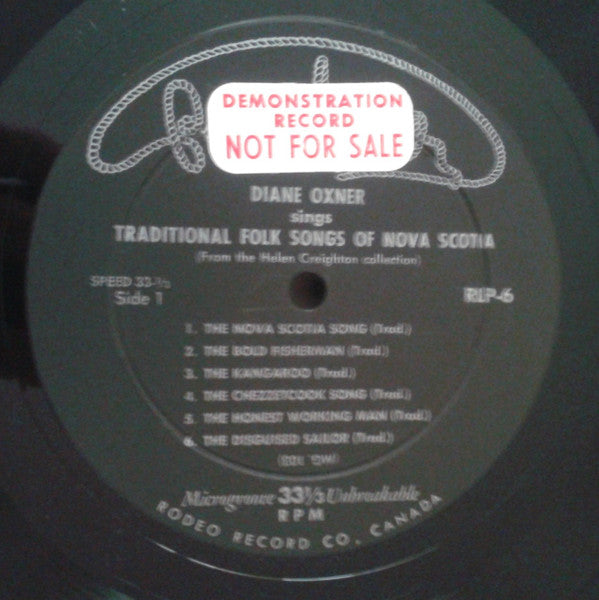 Diane Oxner : Sings The Helen Creighton Collection Of Traditional Folk Songs Of Nova Scotia (LP, Mono)