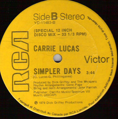 Carrie Lucas : Dance With You / Simpler Days (12")