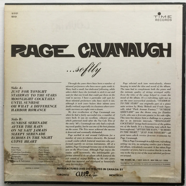 Page Cavanaugh : ...Softly (LP, Album)