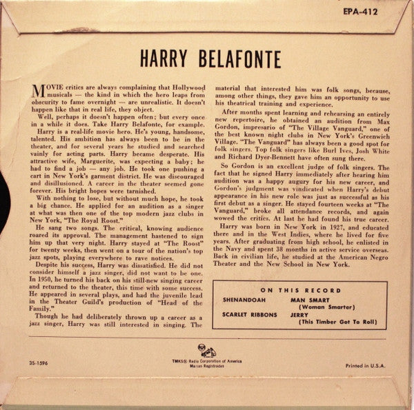 Harry Belafonte : Sings "Man Smart" And Other Folk Songs (7", EP)
