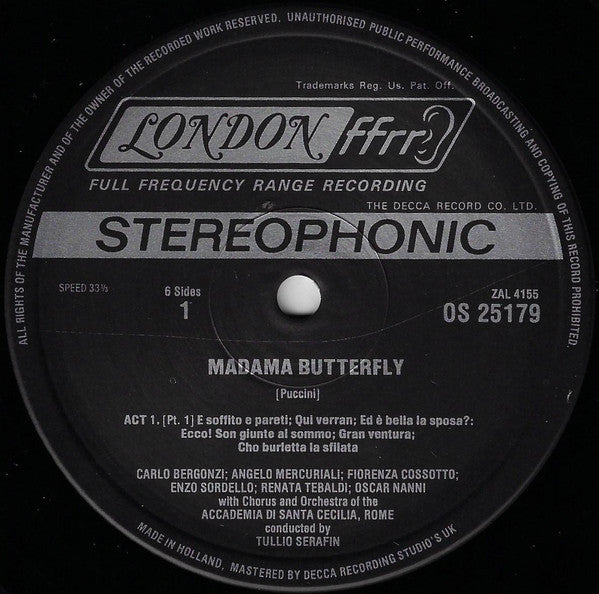 Puccini* / Renata Tebaldi, Carlo Bergonzi, Chorus* And Orchestra Of L'Accademia Di Santa Cecilia, Rome*, Tullio Serafin : Madama Butterfly (3xLP, RE + Box)