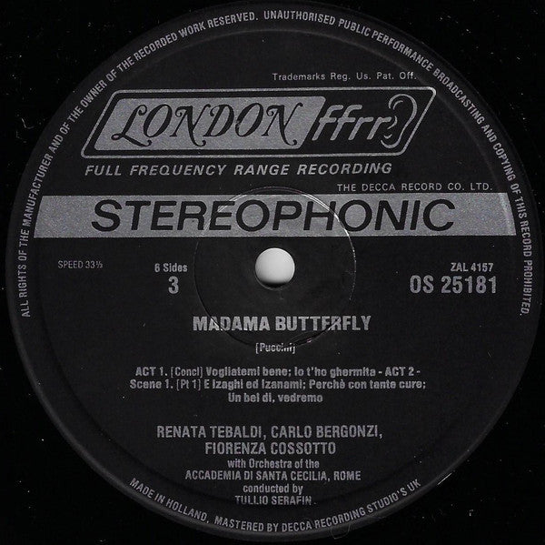Puccini* / Renata Tebaldi, Carlo Bergonzi, Chorus* And Orchestra Of L'Accademia Di Santa Cecilia, Rome*, Tullio Serafin : Madama Butterfly (3xLP, RE + Box)