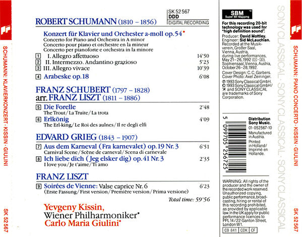 Yevgeny Kissin, Schumann*, Wiener Philharmoniker, Carlo Maria Giulini : Piano Concerto (CD, Album)
