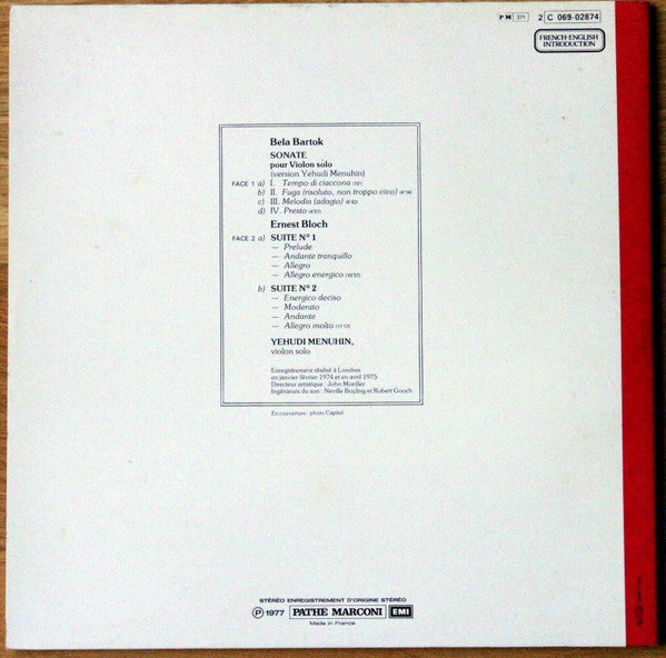 Yehudi Menuhin, Bloch* / Bartók* : Deux Suites / Sonate (LP, RE, Gat)