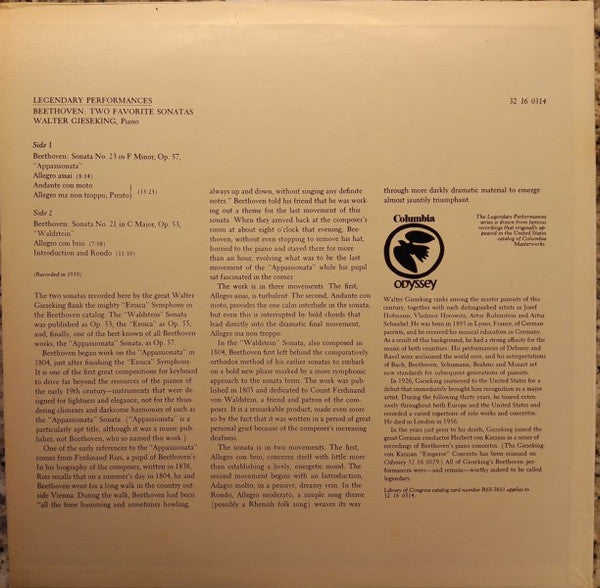 Walter Gieseking, Beethoven* : Two Favorite Sonatas: Appassionata - Waldstein (LP, RP)