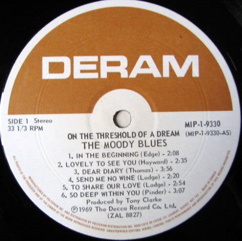 The Moody Blues : On The Threshold Of A Dream (LP, Album, RE)