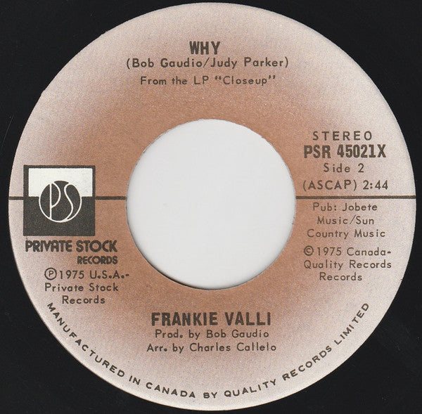 Frankie Valli : Swearin' To God (7", Single)