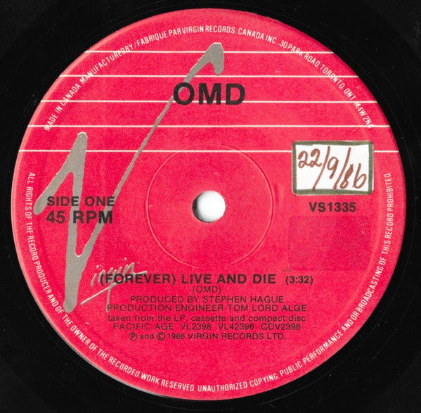 Orchestral Manœuvres In The Dark* : (Forever) Live And Die (7", Single)