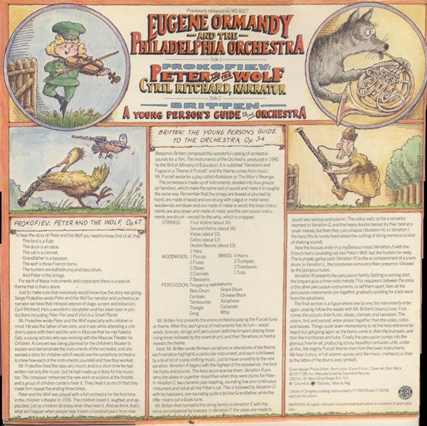 Eugene Ormandy And The Philadelphia Orchestra, Cyril Ritchard Narrates Prokofiev* - Britten* : Peter And The Wolf / A Young Person's Guide To The Orchestra (LP, Album, RE)
