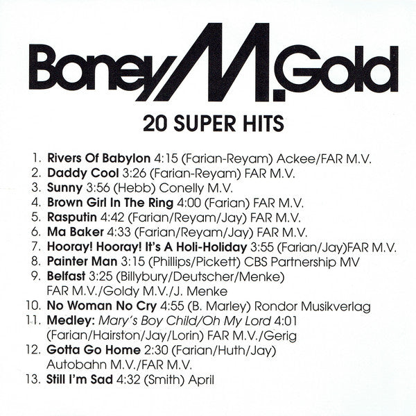 Boney M. : Gold - 20 Super Hits (CD, Comp)