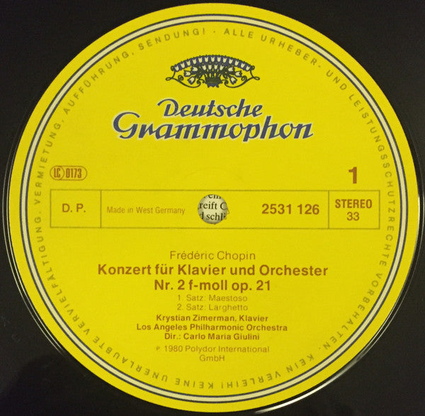 Frédéric Chopin - Krystian Zimerman • Los Angeles Philharmonic Orchestra • Carlo Maria Giulini : Klavierkonzert • Piano Concerto No. 2 • Andante Spianato Et Grande Polonaise Brillante (LP, Album)