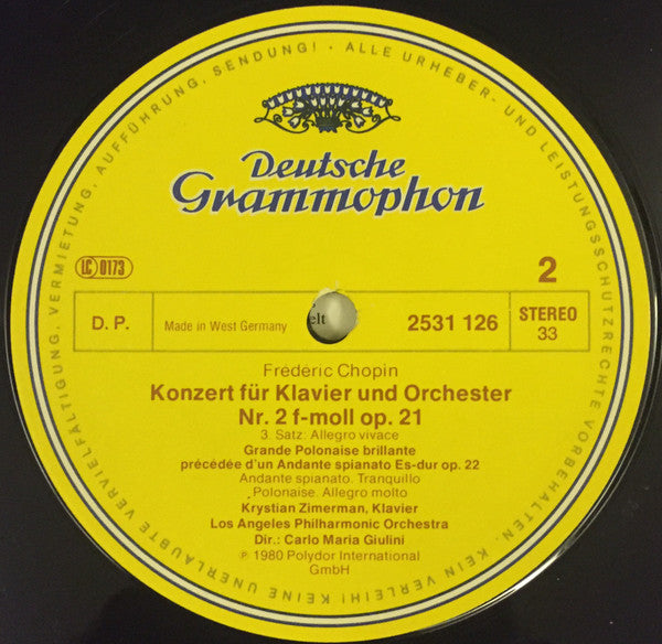 Frédéric Chopin - Krystian Zimerman • Los Angeles Philharmonic Orchestra • Carlo Maria Giulini : Klavierkonzert • Piano Concerto No. 2 • Andante Spianato Et Grande Polonaise Brillante (LP, Album)