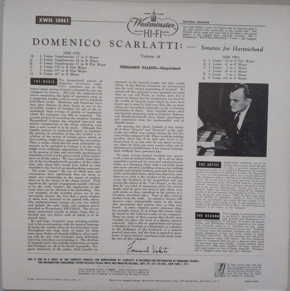 Fernando Valenti, Domenico Scarlatti : Scarlatti Sonatas For Harpsichord Vol. 18 (LP)