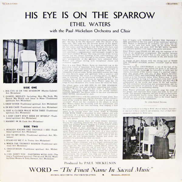 Ethel Waters : His Eye Is On The Sparrow (LP, Album, Mono)