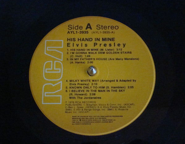 Elvis Presley : His Hand In Mine (LP, Album, RE)