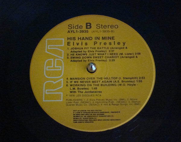 Elvis Presley : His Hand In Mine (LP, Album, RE)