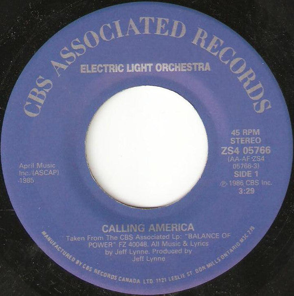 Electric Light Orchestra : Calling America (7", Single, Pic)