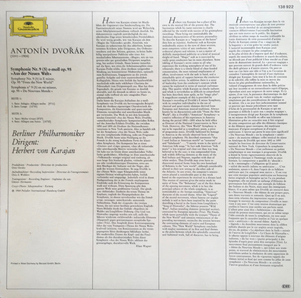 Antonín Dvořák - Berliner Philharmoniker · Herbert von Karajan : »Aus Der Neuen Welt« - »From The New World« - Symphonie Nr.9 (5) Op. 95 (LP, Album, RE)