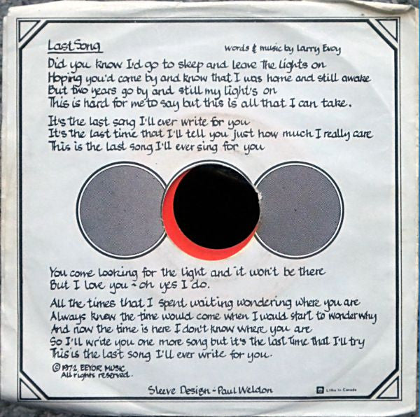 Edward Bear : Last Song (7", Single, RP)