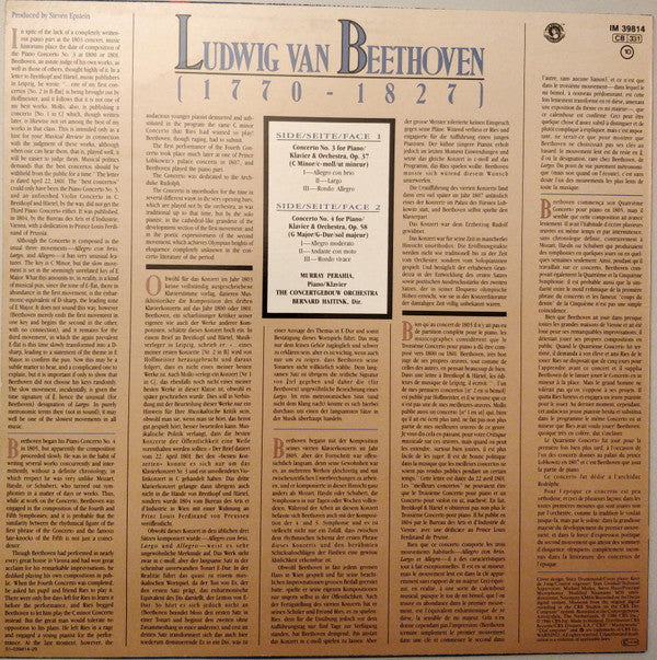 Beethoven* - Murray Perahia, Concertgebouw Orchestra*, Bernard Haitink : Piano Concertos Nos. 3 & 4 (LP)