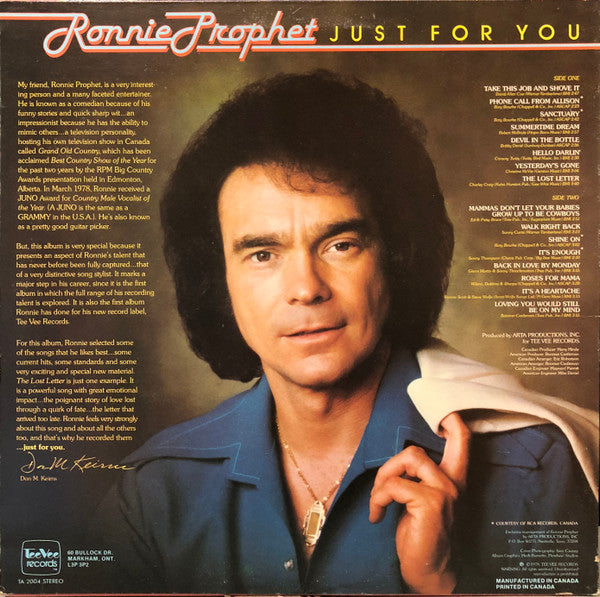 Ronnie Prophet : Just For You (LP, Album)