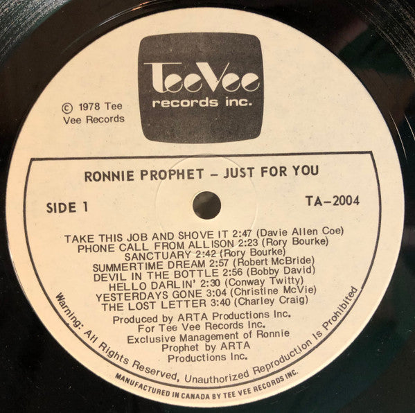 Ronnie Prophet : Just For You (LP, Album)