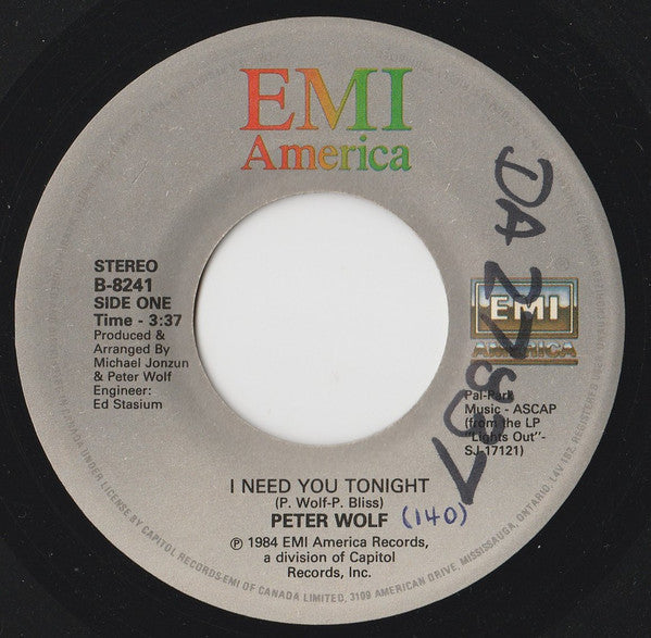 Peter Wolf : I Need You Tonight (7", Single)
