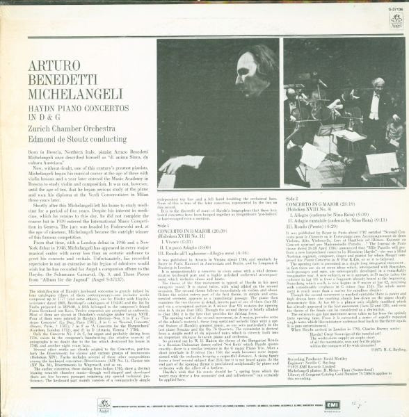 Haydn* / Arturo Benedetti Michelangeli, Zurich Chamber Orchestra*, Edmond De Stoutz : Haydn - Piano Concertos In D & G (LP, Album)