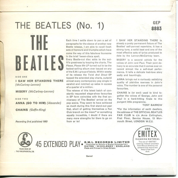 The Beatles : The Beatles No. 1 (7", EP, Mono, RP, Thi)