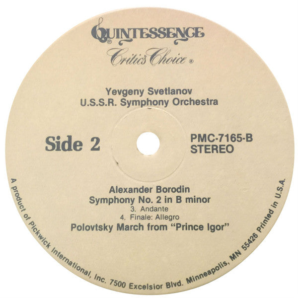 Borodin* - Yevgeny Svetlanov*, U.S.S.R. Symphony Orchestra* : Symphony No. 2 / Polovtsky March / In The Steppes Of Central Asia. (LP, RE, RM)